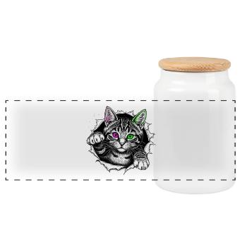 Chat mignon regarde hors de la fissure - Chaton gothique - Boîte à biscuits avec couvercle en bois - blanc - Devant