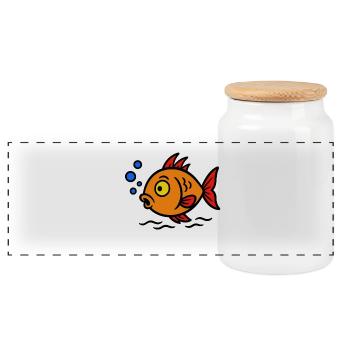 Fröhlicher Cartoonfisch Orange - Panorama Keksdose mit Holzdeckel - Weiß - Vorne
