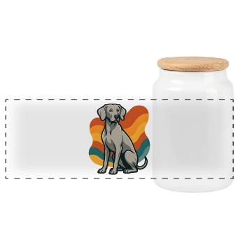 weimaranerWHund in retro wave pattern - Panoramic Cookie Jar with Wooden Lid - white - Front