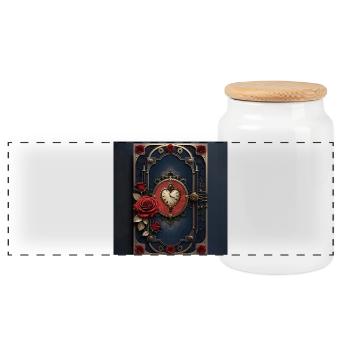 Art Deco Uhr mit Rosen - Panorama Keksdose mit Holzdeckel - Weiß - Vorne