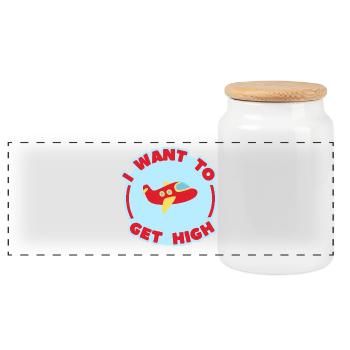 I WANT TO GET HIGH - Panoramic Cookie Jar with Wooden Lid - white - Front