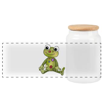 Frosch_mit_Punkten - Panoramic Cookie Jar with Wooden Lid - white - Front