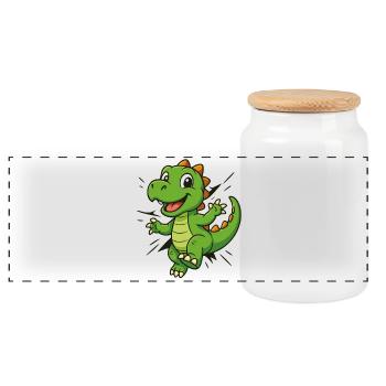 Süßer Comic Dino –  Kinder & Dinosaurier Fans - Panorama Keksdose mit Holzdeckel - Weiß - Vorne