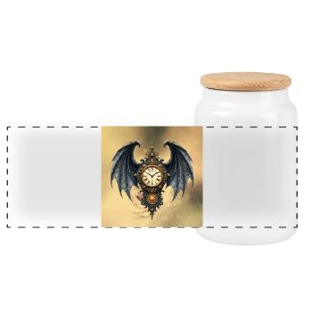 Steampunk Gothic Winged Watch - Panoramic Cookie Jar with Wooden Lid - white - Front