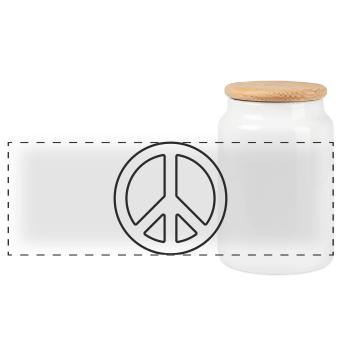 Peace Symbol Lineart Black White - Panoramic Cookie Jar with Wooden Lid - white - Front