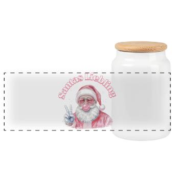 Santa's Lieblinge Pink Weihnacht - Panorama Keksdose mit Holzdeckel - Weiß - Vorne