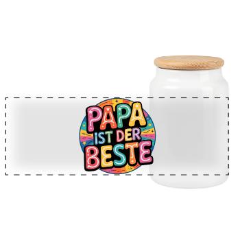 Papa ist der Beste - Panorama Keksdose mit Holzdeckel - Weiß - Vorne
