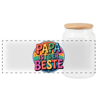 Papa Ist Der Beste – Bunt & Fröhlich - Panorama Keksdose mit Holzdeckel - Weiß - Vorne