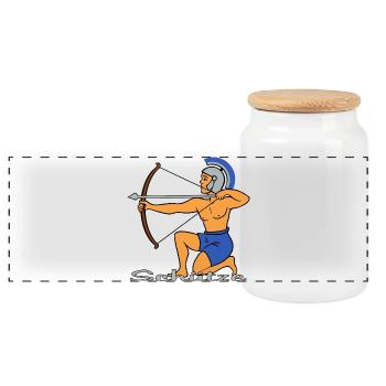 Zodiac sign Sagittarius as a Roman archer - Panoramic Cookie Jar with Wooden Lid - white - Front