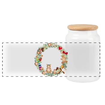 Couronne de Noël colorée avec des jouets et du pain d’épice - Boîte à biscuits avec couvercle en bois - blanc - Devant