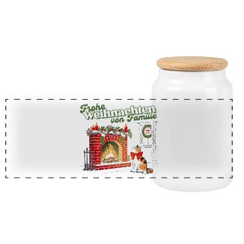 Merry Christmas From Family Kamin - Panoramic Cookie Jar with Wooden Lid - white - Front