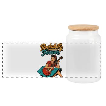 Rockabilly Forever Woman 50s Electric Guitar Gift - Panoramic Cookie Jar with Wooden Lid - white - Front