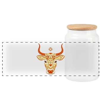 vache sacrée , illustration artistique - Boîte à biscuits avec couvercle en bois - blanc - Devant