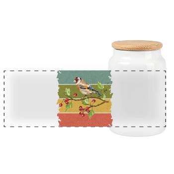 Bunter Vogel - Panorama Keksdose mit Holzdeckel - Weiß - Vorne