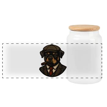 Rottweiler Chien en costume avec cigare - Boîte à biscuits avec couvercle en bois - blanc - Devant