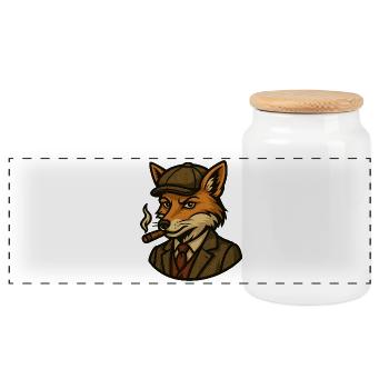 Fox with cigarettes - vintage style - Panoramic Cookie Jar with Wooden Lid - white - Front