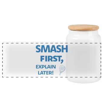 Smash First Explain Later Padel - Panorama Keksdose mit Holzdeckel - Weiß - Vorne