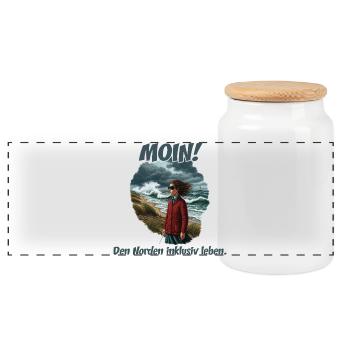 Moin inclusive coastal wind - Panoramic Cookie Jar with Wooden Lid - white - Front