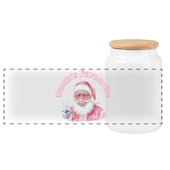 Pink Santa Friedenzeichen - Panorama Keksdose mit Holzdeckel - Weiß - Vorne