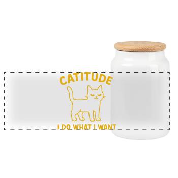 Catitude Katze – Ich Tu Was Ich Will - Panorama Keksdose mit Holzdeckel - Weiß - Vorne