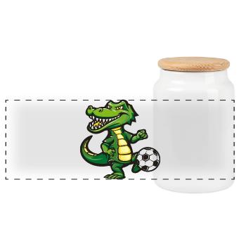 Krokodil Fußballheld Karikatur - Panorama Keksdose mit Holzdeckel - Weiß - Vorne