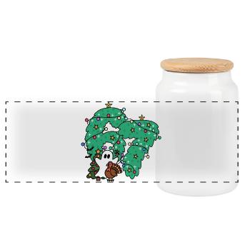 67 Nummern Whimsical Ghost Under Festive Evergreen - Panorama Keksdose mit Holzdeckel - Weiß - Vorne