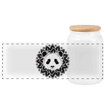 Panda Mandala – Harmonious Animal Motif - Panoramic Cookie Jar with Wooden Lid - white - Front