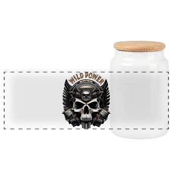 Wild Power Skull Biker Emblem - Panoramic Cookie Jar with Wooden Lid - white - Front