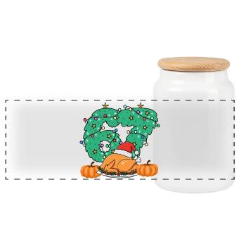 Gobble Christmas Roast Kranz Nummer 67, dankbar - Panorama Keksdose mit Holzdeckel - Weiß - Vorne