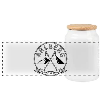 Arlberg - Souvenir Design - Panorama Keksdose mit Holzdeckel - Weiß - Vorne