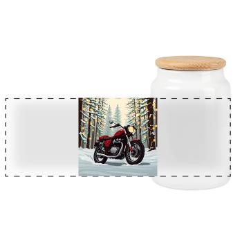 Ride Into Winter - Panoramic Cookie Jar with Wooden Lid - white - Front