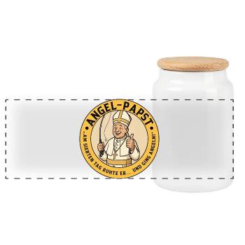Der Angel-Papst - Lustiges Motiv für Angler - Panorama Keksdose mit Holzdeckel - Weiß - Vorne
