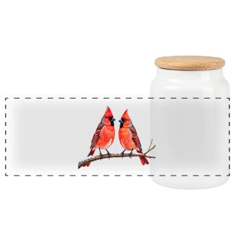 Twin Cardinals im Winter - Panorama Keksdose mit Holzdeckel - Weiß - Vorne