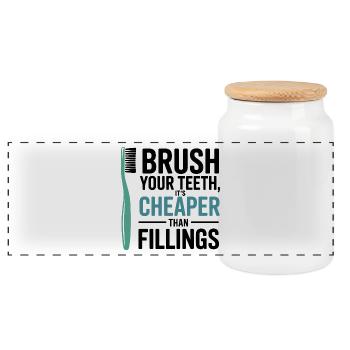 Precision Dental Technician Gear Design  - Panoramic Cookie Jar with Wooden Lid - white - Front