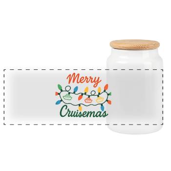 Joyeuse croisière Lumières de Noël - Boîte à biscuits avec couvercle en bois - blanc - Devant