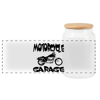 motorcycle - Panoramic Cookie Jar with Wooden Lid - white - Front