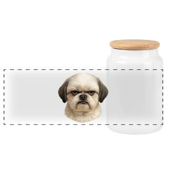 Pug Kopf Portrait Charme |  Shih Tzu - Panorama Keksdose mit Holzdeckel - Weiß - Vorne