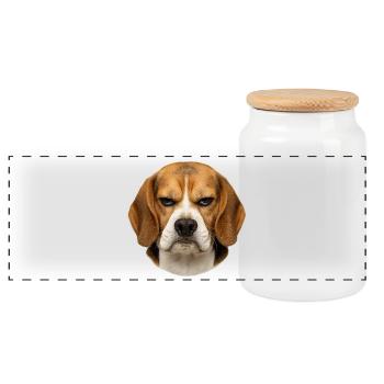 Beagle-Porträt mit ernster Mimik - Panorama Keksdose mit Holzdeckel - Weiß - Vorne