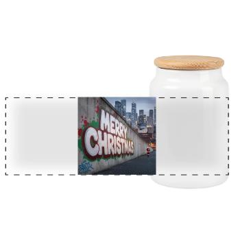 Graffiti de Noël urbain du Père Noël - Boîte à biscuits avec couvercle en bois - blanc - Devant