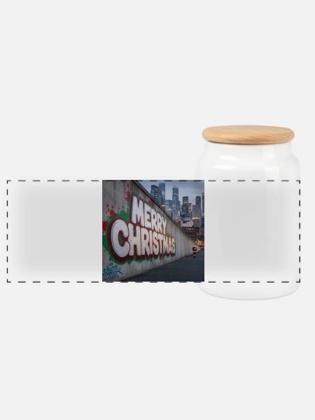 Urban Weihnachtsgraffiti von Santa - Panorama Keksdose mit Holzdeckel - Weiß