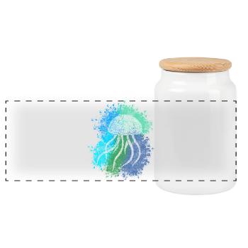 Zentangle Jellyfish - Panoramic Cookie Jar with Wooden Lid - white - Front