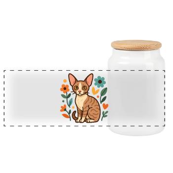 Cornish Rex Katze Unter Blumen - Panorama Keksdose mit Holzdeckel - Weiß - Vorne