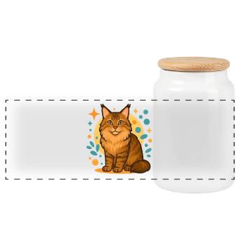 Maine Coon Katze in bunten Kreisen - Panorama Keksdose mit Holzdeckel - Weiß - Vorne