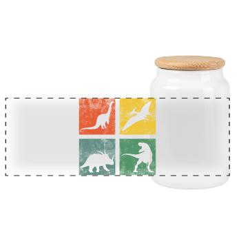 Dinosaur Dino Dinos Tyrannosaurus Triceratops - Panoramic Cookie Jar with Wooden Lid - white - Front