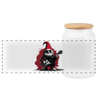 Metal Gnome – Rocking Christmas and Garden Gnome - Panoramic Cookie Jar with Wooden Lid - white - Front