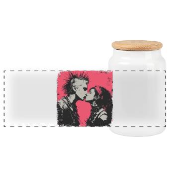 Punk Love – Kussmoment im Rebel Style - Panorama Keksdose mit Holzdeckel - Weiß - Vorne