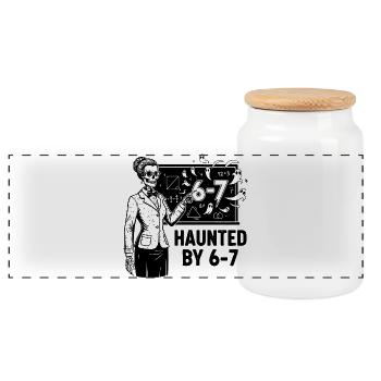 67 Nummer Halloween Lehrer Haunted By Six Seven - Panorama Keksdose mit Holzdeckel - Weiß - Vorne