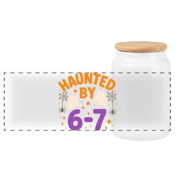Fun 67 Nummer 6-7 Halloween Haunted By Six Seven - Panorama Keksdose mit Holzdeckel - Weiß - Vorne
