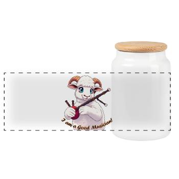 Mouton Musicien Cornemuse Cartoon - Boîte à biscuits avec couvercle en bois - blanc - Devant