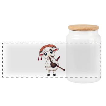 Agneau musicien à la cornemuse - Boîte à biscuits avec couvercle en bois - blanc - Devant